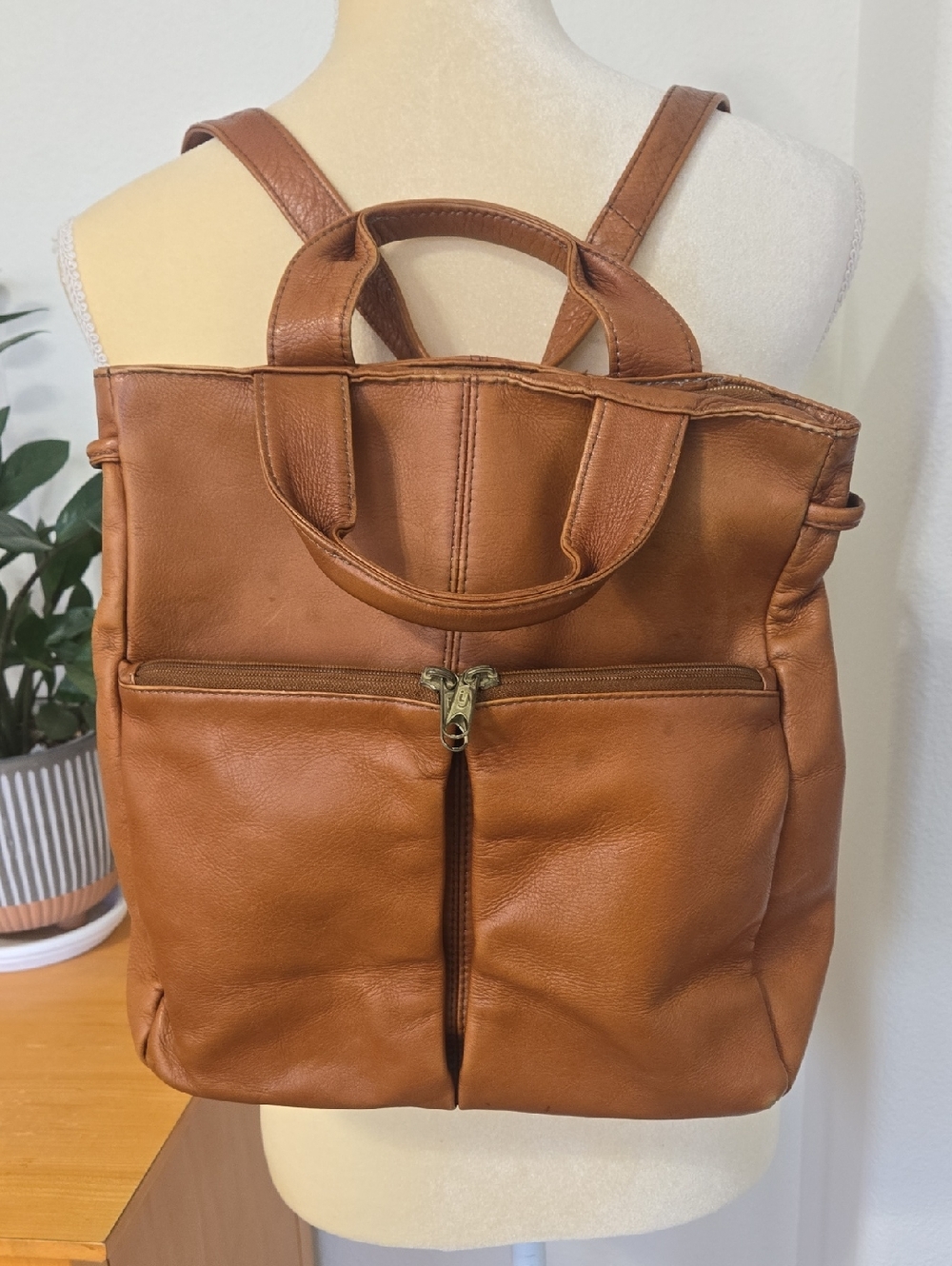 HOBO Tan Leather Convertible Backpack Tote